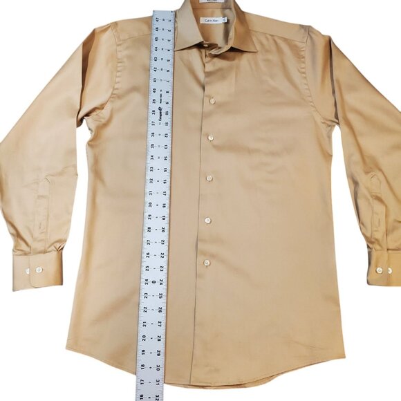 Calvin Klein Men’s Dress Shirt Size 14 1/2 Beige Button Up Long Sleeve - Picture 4 of 8